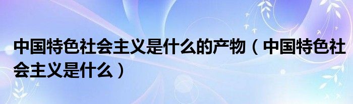 中国特色社会主义是什么的产物(中国特色社会主义是什么)