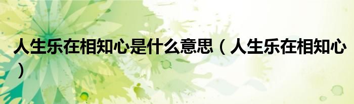 人生乐在相知心是什么意思(人生乐在相知心)