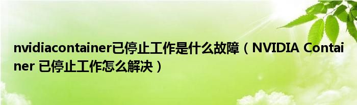 nvidiacontainer已停止工作是什么故障(NVIDIA Container 已停止工作怎么解决)