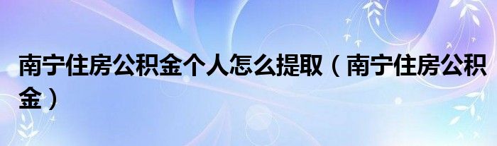 南宁住房公积金个人怎么提取（南宁住房公积金）
