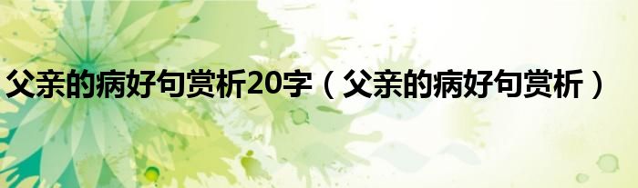 父亲的病好句赏析20字(父亲的病好句赏析)