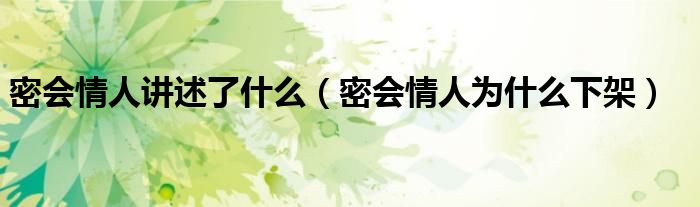 密会情人讲述了什么(密会情人为什么下架)