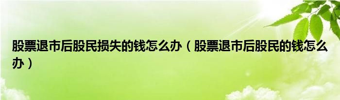 股票退市后股民损失的钱怎么办(股票退市后股民的钱怎么办)