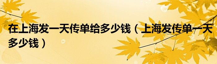 在上海发一天传单给多少钱(上海发传单一天多少钱)