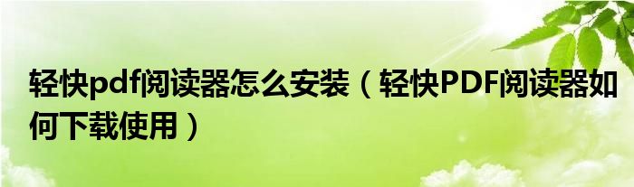 轻快pdf阅读器怎么安装(轻快PDF阅读器如何下载使用)