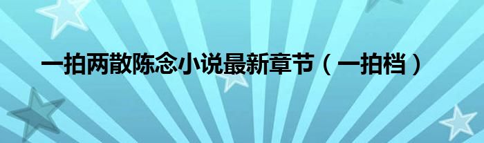一拍两散陈念小说最新章节(一拍档)