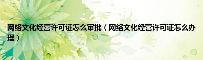网络文化经营许可证怎么审批(网络文化经营许可证怎么办理)