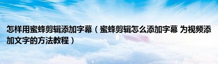 怎样用蜜蜂剪辑添加字幕(蜜蜂剪辑怎么添加字幕 为视频添加文字的方法教程)