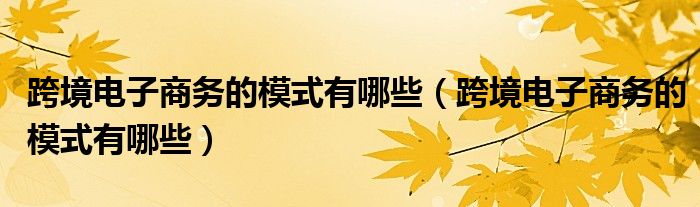 跨境电子商务的模式有哪些(跨境电子商务的模式有哪些)