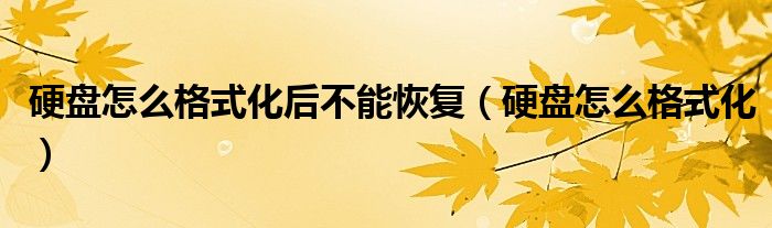 硬盘怎么格式化后不能恢复(硬盘怎么格式化)