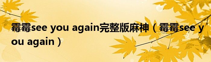 霉霉see you again完整版麻神(霉霉see you again)