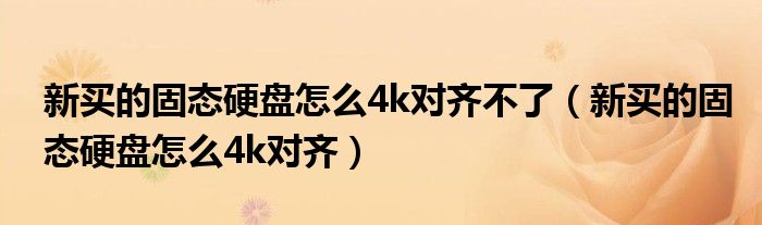 新买的固态硬盘怎么4k对齐不了(新买的固态硬盘怎么4k对齐)