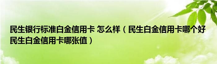 民生银行标准白金信用卡 怎么样(民生白金信用卡哪个好 民生白金信用卡哪张值)