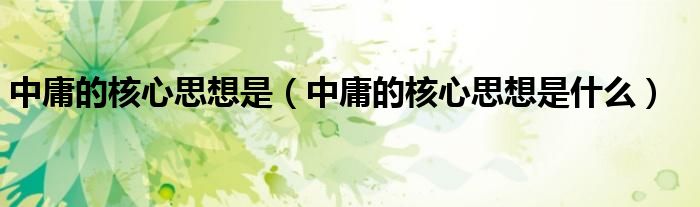 中庸的核心思想是(中庸的核心思想是什么)