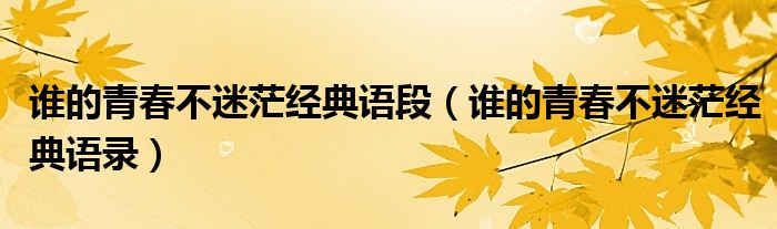 谁的青春不迷茫经典语段(谁的青春不迷茫经典语录)