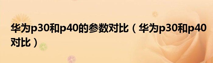 华为p30和p40的参数对比(华为p30和p40对比)