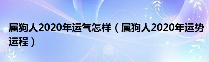 属狗人2020年运气怎样(属狗人2020年运势运程)