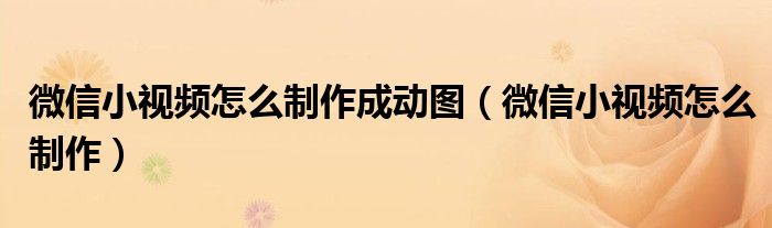 微信小视频怎么制作成动图(微信小视频怎么制作)