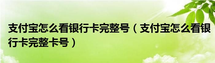 支付宝怎么看银行卡完整号(支付宝怎么看银行卡完整卡号)