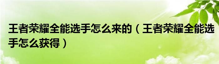 王者荣耀全能选手怎么来的(王者荣耀全能选手怎么获得)