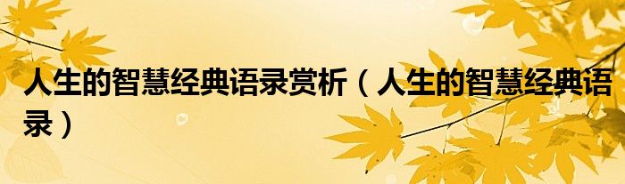 人生的智慧经典语录赏析(人生的智慧经典语录)