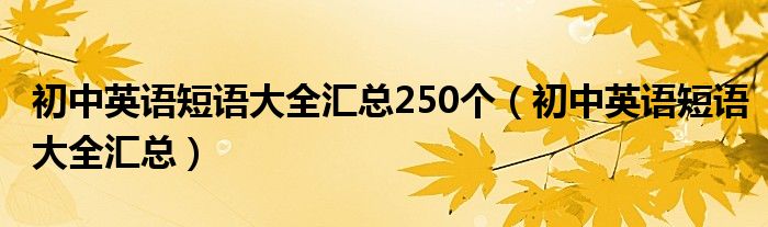 初中英语短语大全汇总250个(初中英语短语大全汇总)