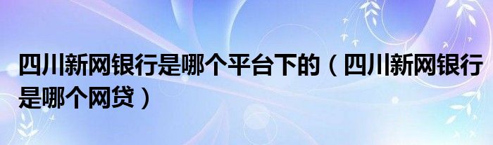 四川新网银行是哪个平台下的(四川新网银行是哪个网贷)
