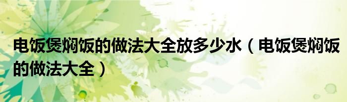 电饭煲焖饭的做法大全放多少水(电饭煲焖饭的做法大全)