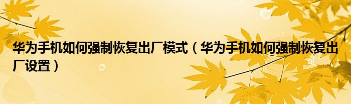 华为手机如何强制恢复出厂模式(华为手机如何强制恢复出厂设置)