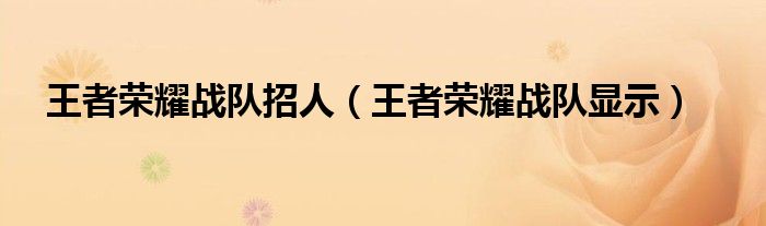 王者荣耀战队招人(王者荣耀战队显示)