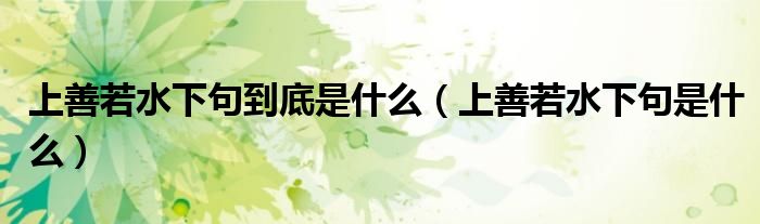 上善若水下句到底是什么(上善若水下句是什么)