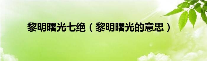 黎明曙光七绝(黎明曙光的意思)