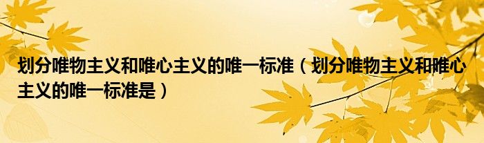 划分唯物主义和唯心主义的唯一标准(划分唯物主义和唯心主义的唯一标准是)