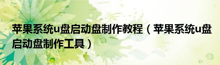 苹果系统u盘启动盘制作教程(苹果系统u盘启动盘制作工具)