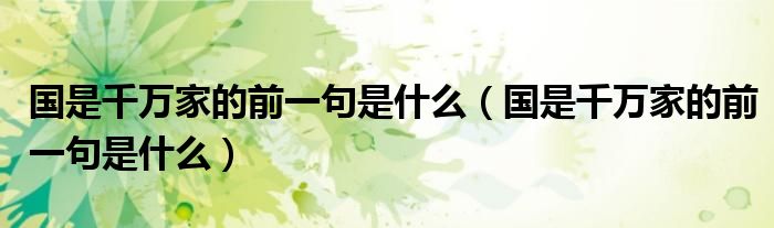 国是千万家的前一句是什么(国是千万家的前一句是什么)