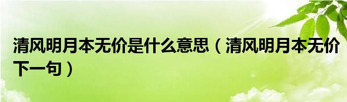 清风明月本无价是什么意思(清风明月本无价下一句)