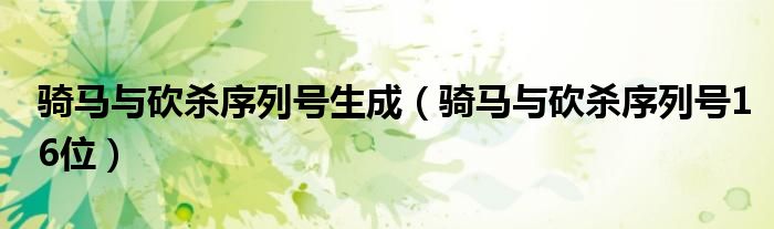 骑马与砍杀序列号生成(骑马与砍杀序列号16位)