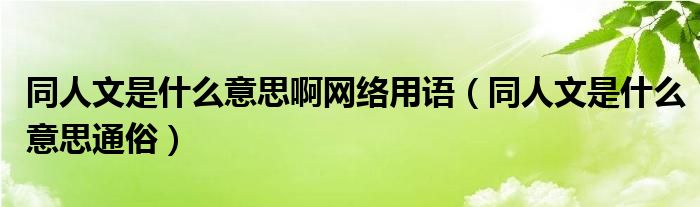 同人文是什么意思啊网络用语(同人文是什么意思通俗)