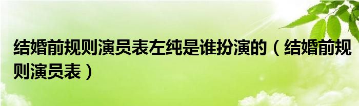结婚前规则演员表左纯是谁扮演的(结婚前规则演员表)