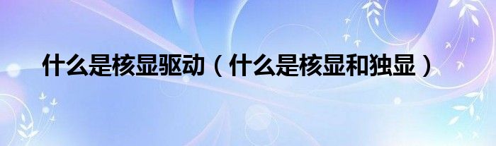 什么是核显驱动(什么是核显和独显)