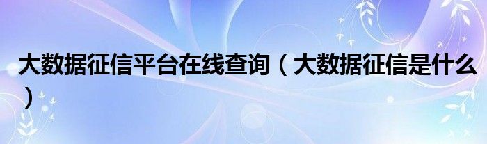 大数据征信平台在线查询(大数据征信是什么)