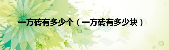 一方砖有多少个(一方砖有多少块)