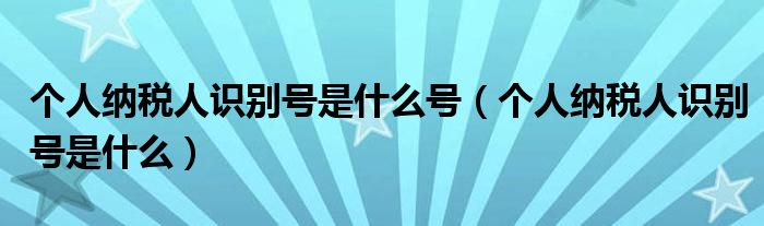 个人纳税人识别号是什么号(个人纳税人识别号是什么)