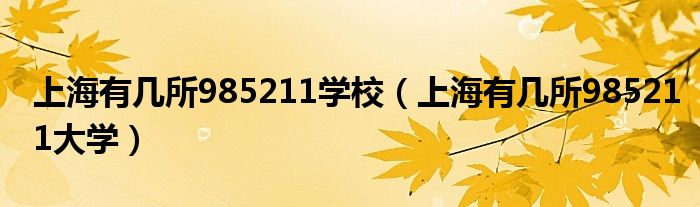 上海有几所985211学校(上海有几所985211大学)