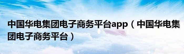 中国华电集团电子商务平台app（中国华电集团电子商务平台）
