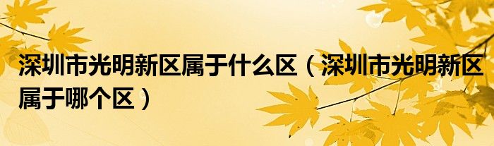 深圳市光明新区属于什么区(深圳市光明新区属于哪个区)