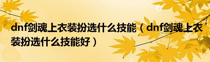 dnf剑魂上衣装扮选什么技能(dnf剑魂上衣装扮选什么技能好)
