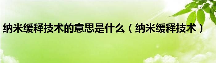 纳米缓释技术的意思是什么(纳米缓释技术)
