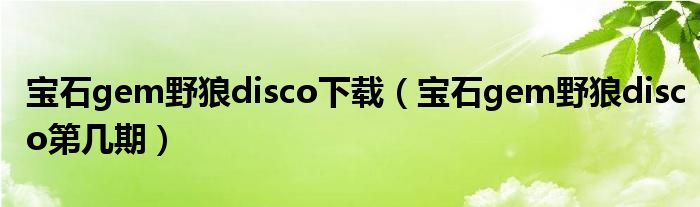 宝石gem野狼disco下载(宝石gem野狼disco第几期)