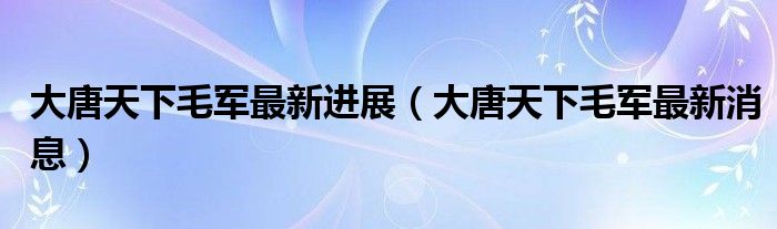 大唐天下毛军最新进展(大唐天下毛军最新消息)
